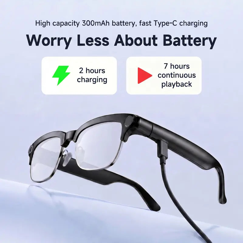 TOOBUR Lightweight Casual Audio Smart Glasses - Open Ear Bluetooth Rechargeable Lens HD Headphones, 8MP Camera, Video Recording, Touch Control, Call Answering, Real-Time Translation, AI Assistant, Photochromic Lenses (Cool Gifts for Adults)