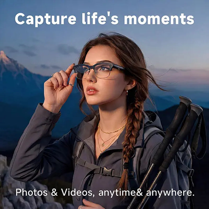 TOOBUR Lightweight Casual Audio Smart Glasses - Open Ear Bluetooth Rechargeable Lens HD Headphones, 8MP Camera, Video Recording, Touch Control, Call Answering, Real-Time Translation, AI Assistant, Photochromic Lenses (Cool Gifts for Adults)