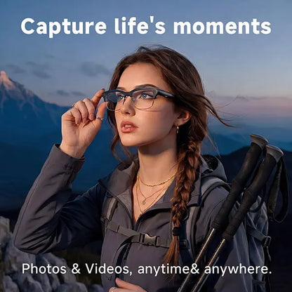 TOOBUR Lightweight Casual Audio Smart Glasses - Open Ear Bluetooth Rechargeable Lens HD Headphones, 8MP Camera, Video Recording, Touch Control, Call Answering, Real-Time Translation, AI Assistant, Photochromic Lenses (Cool Gifts for Adults)