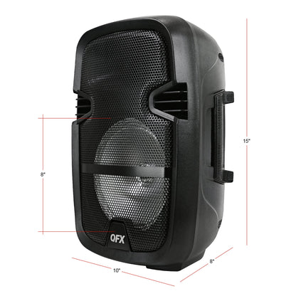 Unleash the Fun with the PBX-808TWS Dual 8-Inch Portable Bluetooth PA Speaker System - Complete with Stands, Wired Mics, and Dynamic LED Lights!