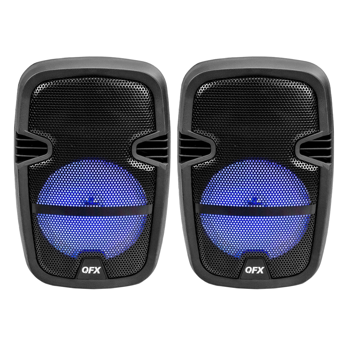 Unleash the Fun with the PBX-808TWS Dual 8-Inch Portable Bluetooth PA Speaker System - Complete with Stands, Wired Mics, and Dynamic LED Lights!