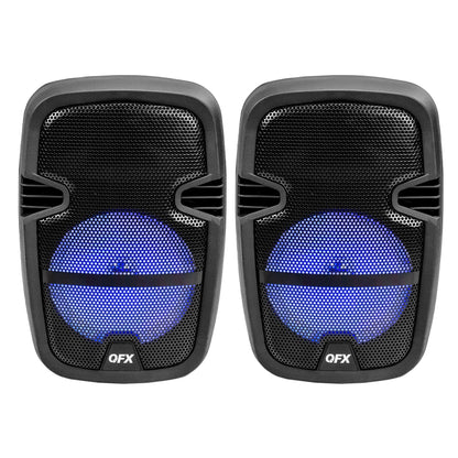 Unleash the Fun with the PBX-808TWS Dual 8-Inch Portable Bluetooth PA Speaker System - Complete with Stands, Wired Mics, and Dynamic LED Lights!