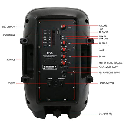 Unleash the Fun with the PBX-808TWS Dual 8-Inch Portable Bluetooth PA Speaker System - Complete with Stands, Wired Mics, and Dynamic LED Lights!